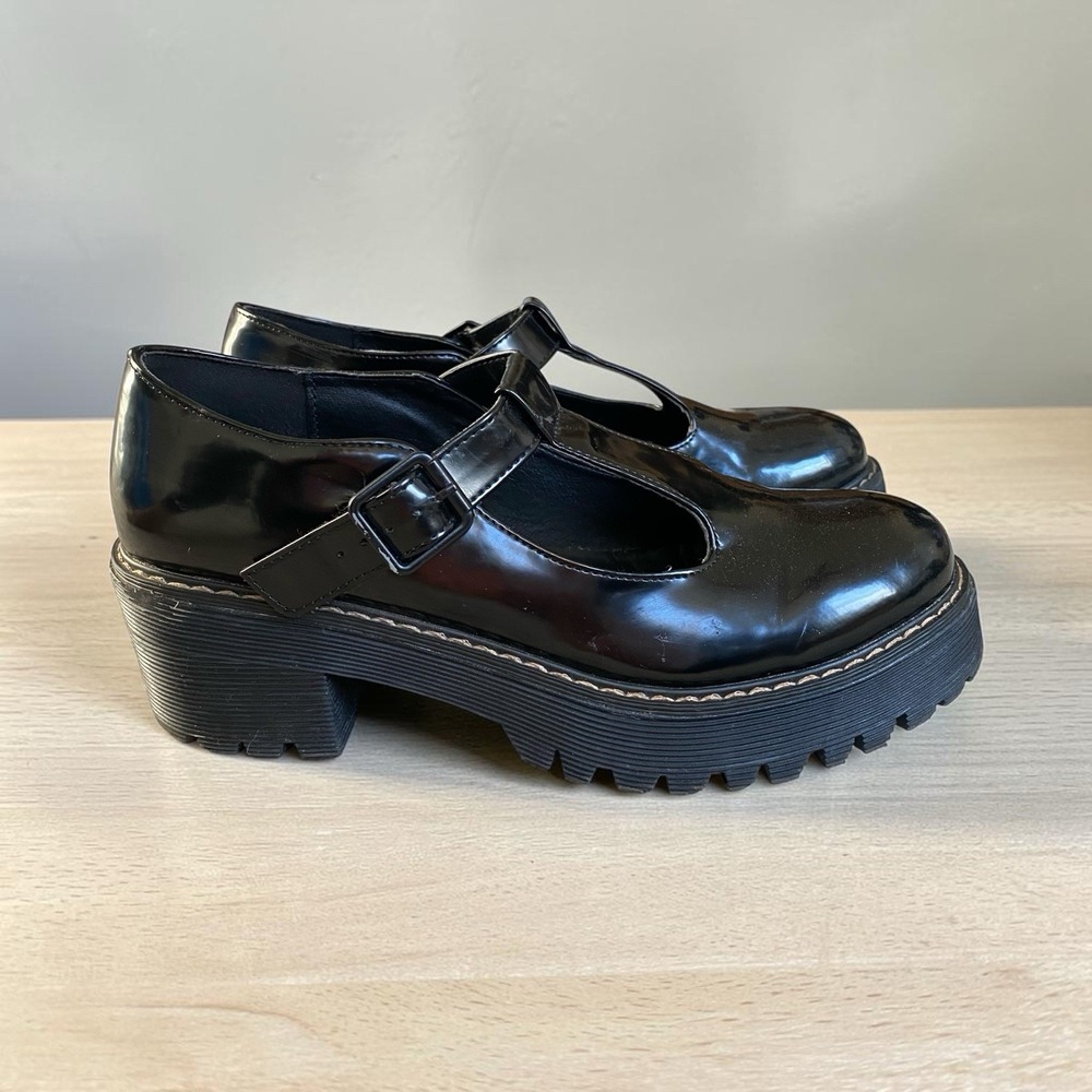 Madden Girl Paten T-strap Mary Jane Shoes Size 10M Black Platform Academia